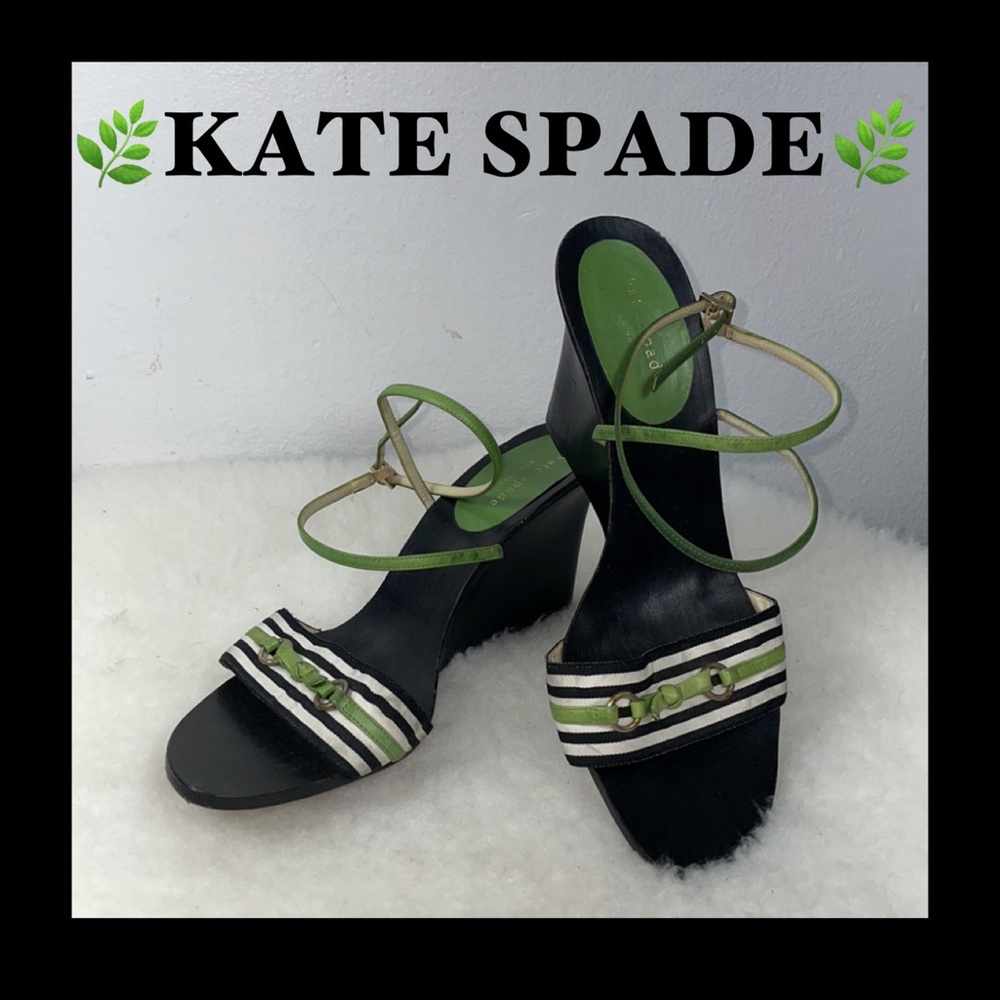 kate spade Black and Green Striped Wedge Sandals